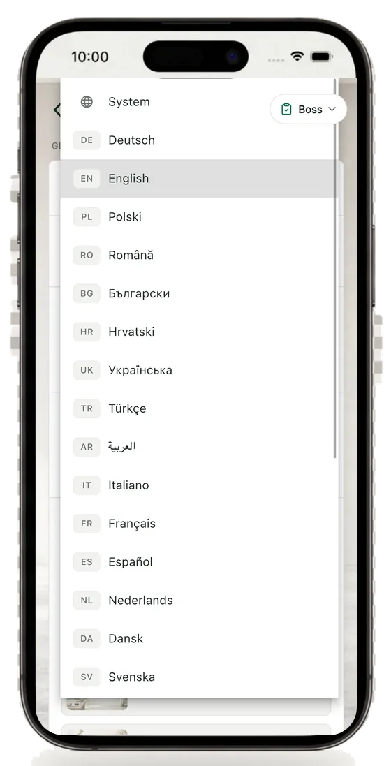 Language picker in QuickQuote Flow with 25 languages from Deutsch to Svenska