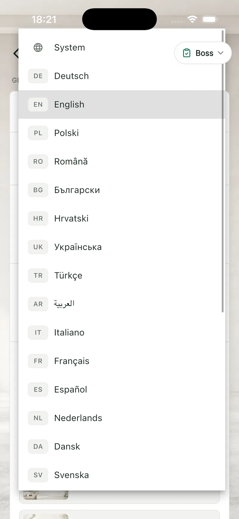 Language picker in QuickQuote Flow with 25 languages from Deutsch to Svenska