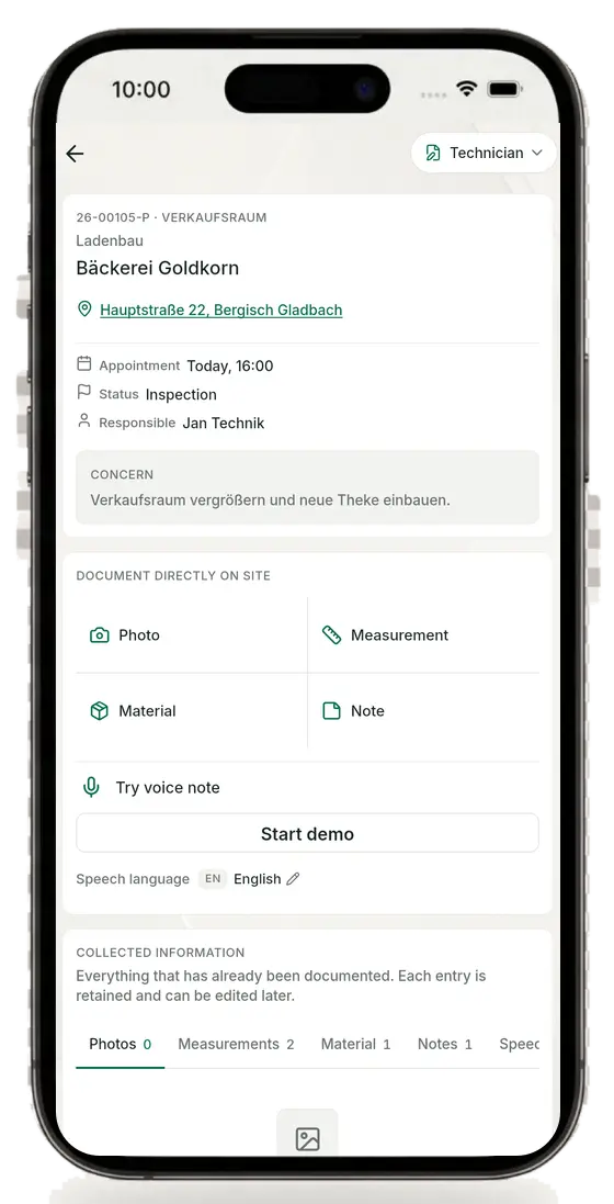QuickQuote mobile app, home screen with project overview