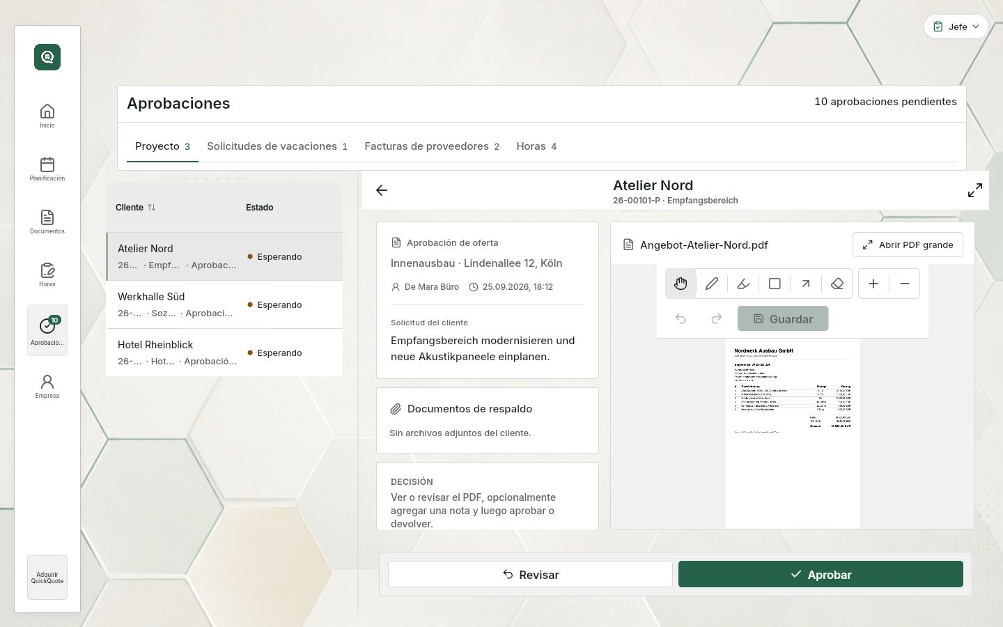 QuickQuote: aprobaciones del trabajo enviado