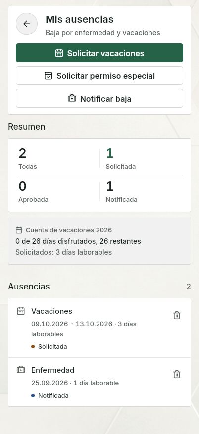 QuickQuote: ausencias personales en un smartphone