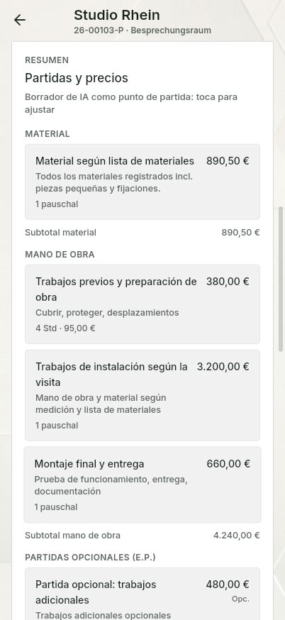 QuickQuote: editar un borrador de presupuesto en el móvil