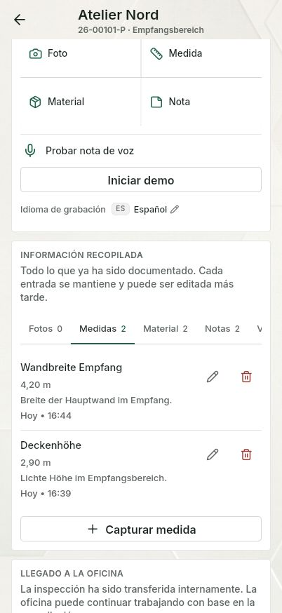 QuickQuote: documentación de una visita en un smartphone