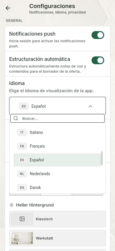 QuickQuote: selección de idioma en QuickQuote