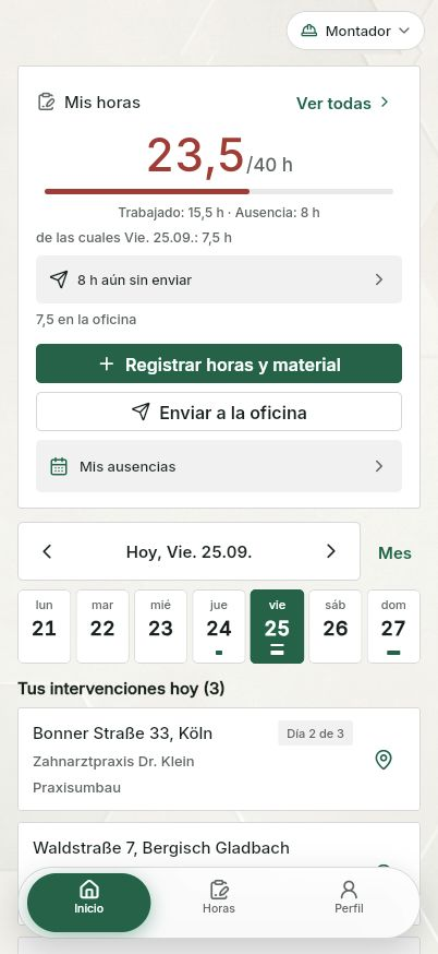 QuickQuote: pantalla de inicio del instalador en un smartphone