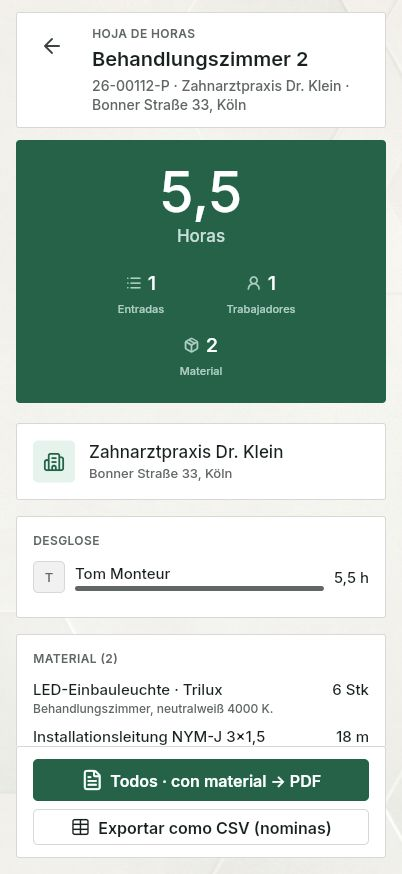 QuickQuote: parte de horas del proyecto en un smartphone
