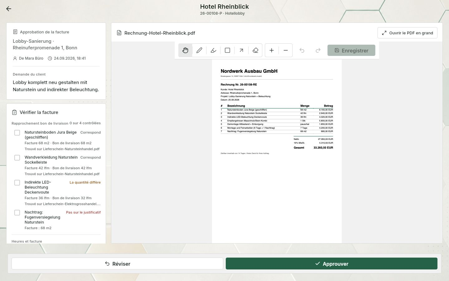 QuickQuote : facture dans le circuit de validation