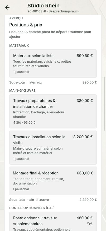QuickQuote : modifier un brouillon de devis sur smartphone