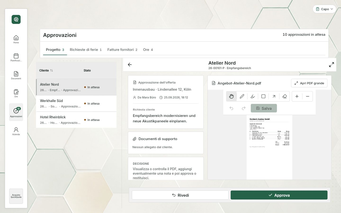 QuickQuote: approvazioni delle attività inviate