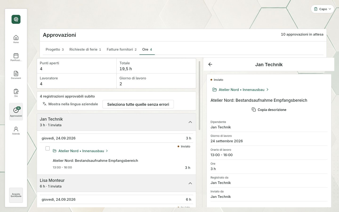 QuickQuote: ore da verificare e approvare