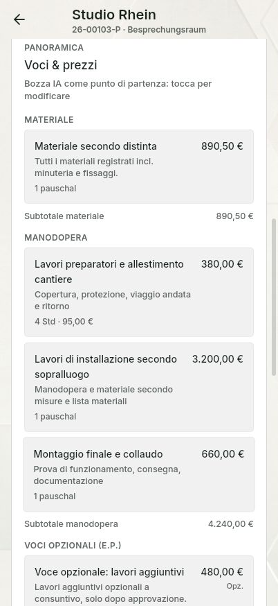 QuickQuote: modificare una bozza di preventivo su smartphone
