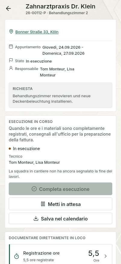 QuickQuote: esecuzione dell'intervento su smartphone
