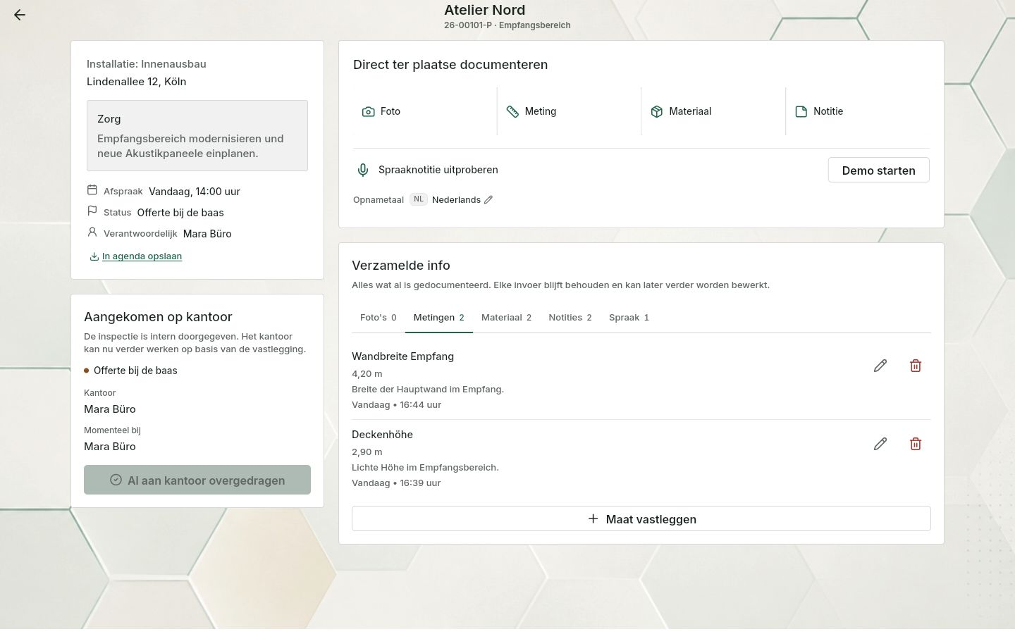 QuickQuote: documentatie van het locatiebezoek bij het project