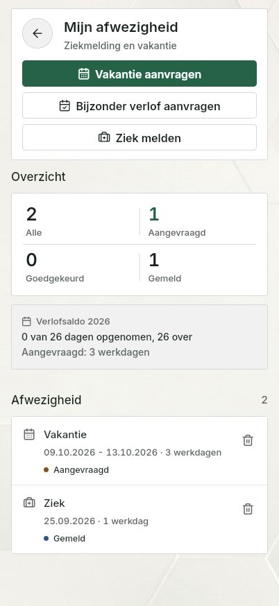 QuickQuote: eigen afwezigheden op een smartphone