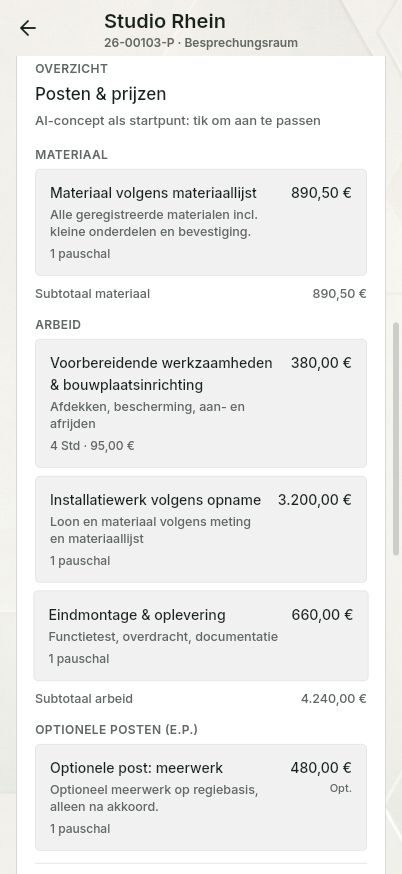 QuickQuote: een offerteconcept bewerken op een smartphone
