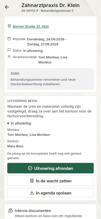 QuickQuote: projectoverzicht op een smartphone