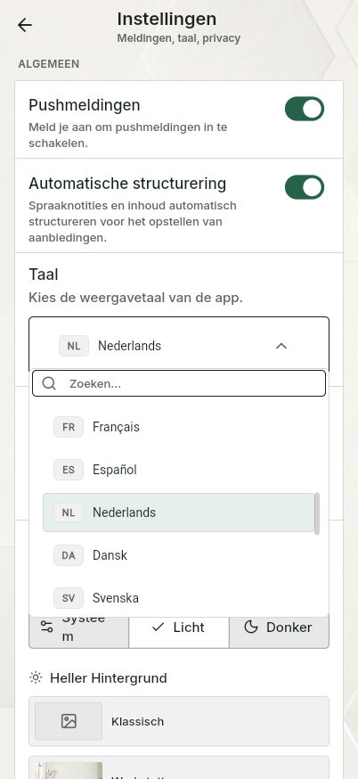 QuickQuote: taalkeuze in QuickQuote
