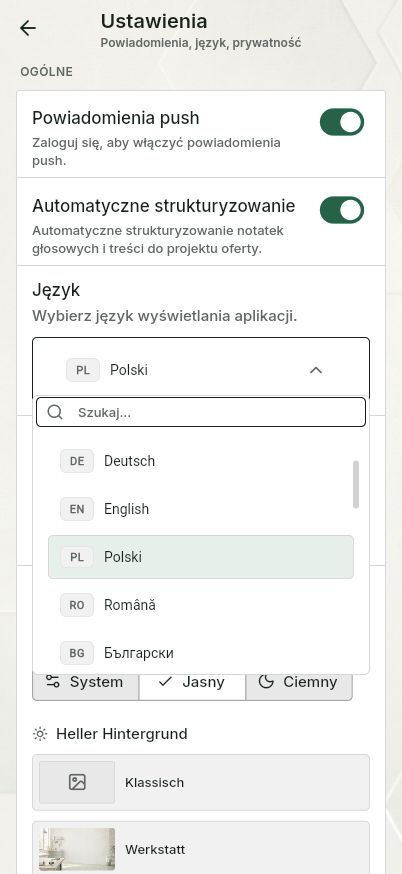 QuickQuote: Wybór języka w QuickQuote