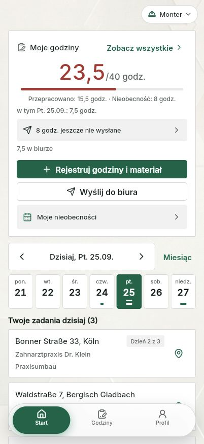 QuickQuote: Ekran główny montera na smartfonie