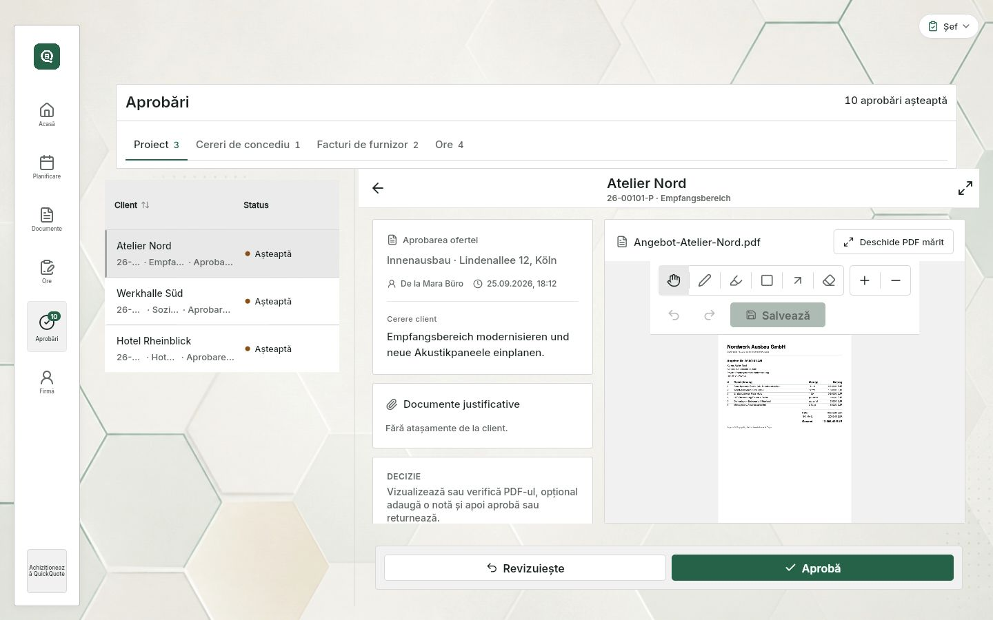 QuickQuote: Aprobarea lucrărilor trimise