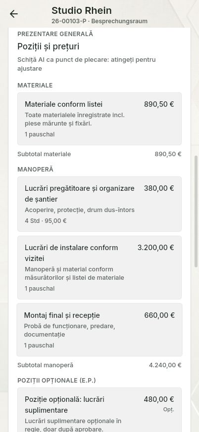 QuickQuote: editarea unei ciorne de ofertă pe smartphone