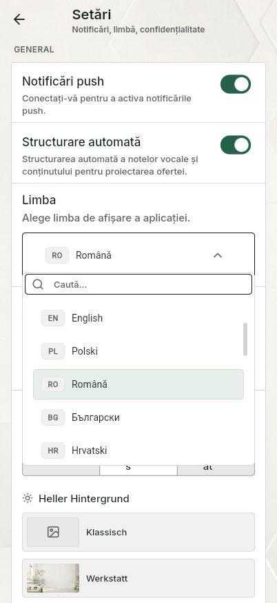 QuickQuote: Selectarea limbii în QuickQuote