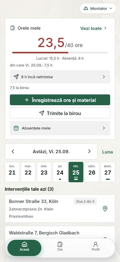 QuickQuote: Ecranul de pornire al instalatorului pe un smartphone