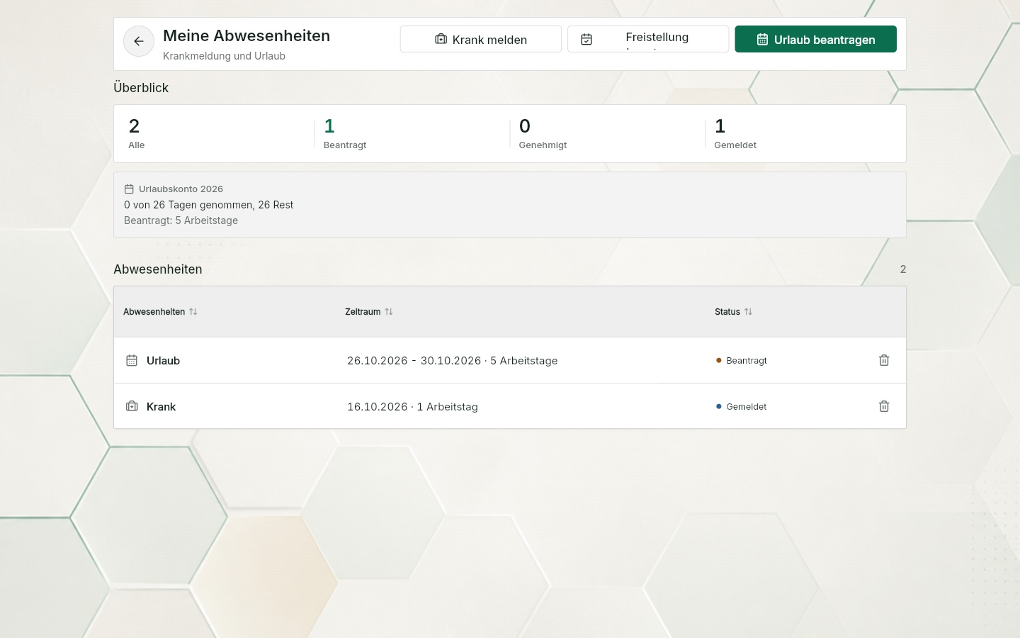 QuickQuote: Übersicht der eigenen Abwesenheiten