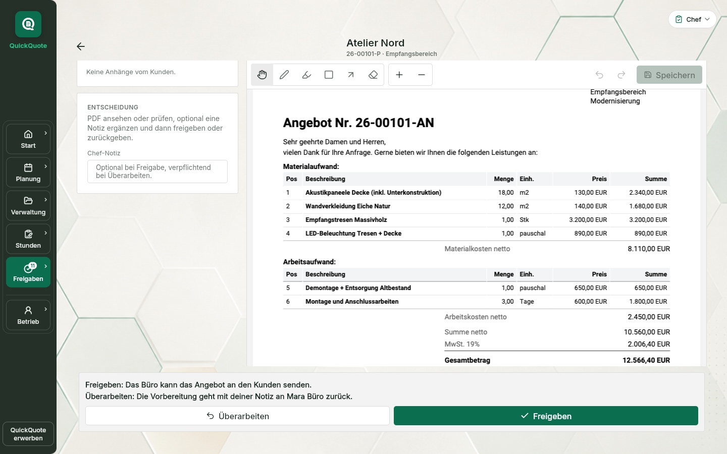 QuickQuote: Angebot im Freigabeablauf