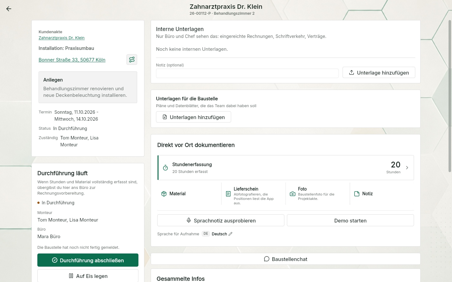 QuickQuote: Projektübersicht mit den nächsten Schritten