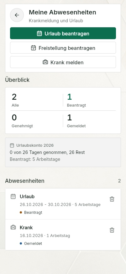 QuickQuote: Eigene Abwesenheiten auf dem Smartphone