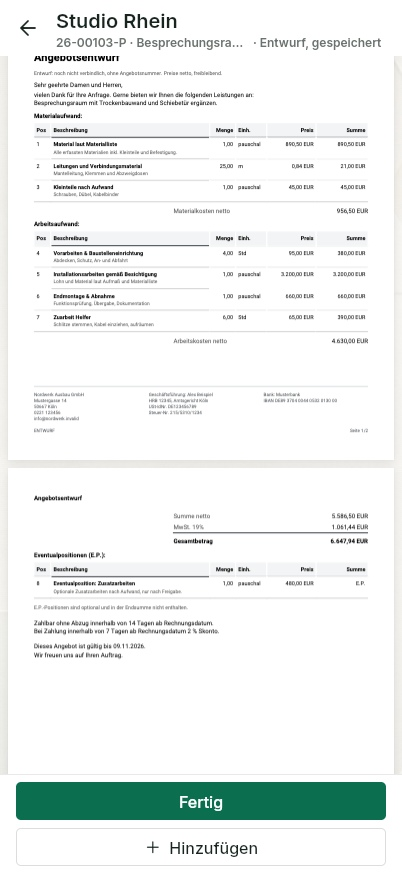 QuickQuote: Angebotsentwurf auf dem Smartphone bearbeiten