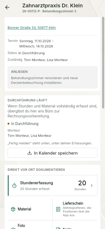 QuickQuote: Ausführung eines Einsatzes auf dem Smartphone