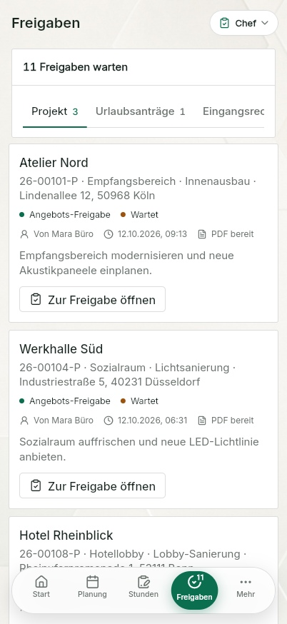 QuickQuote: Freigaben auf dem Smartphone
