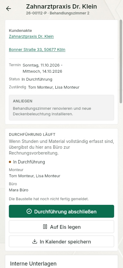 QuickQuote: Projektübersicht auf dem Smartphone