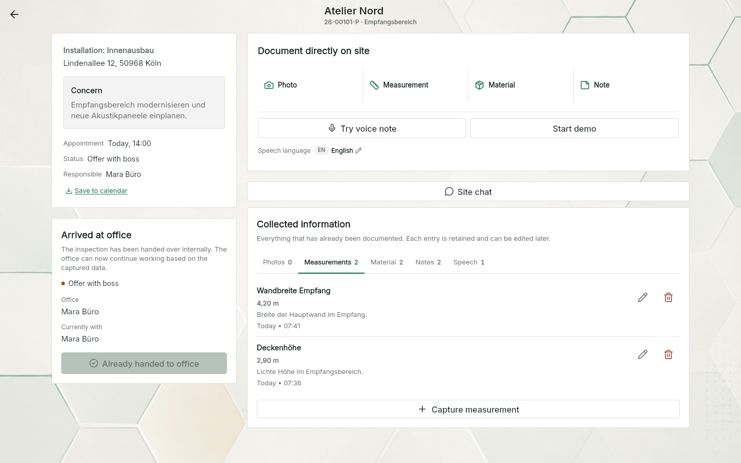 QuickQuote: Site visit documentation on the project