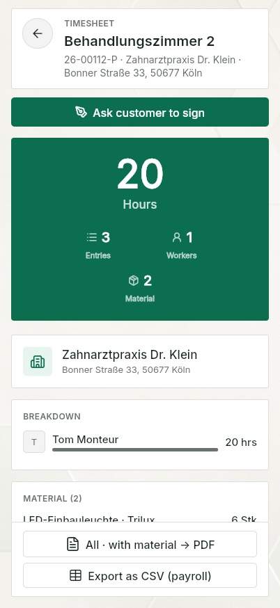 QuickQuote: Project timesheet on a smartphone