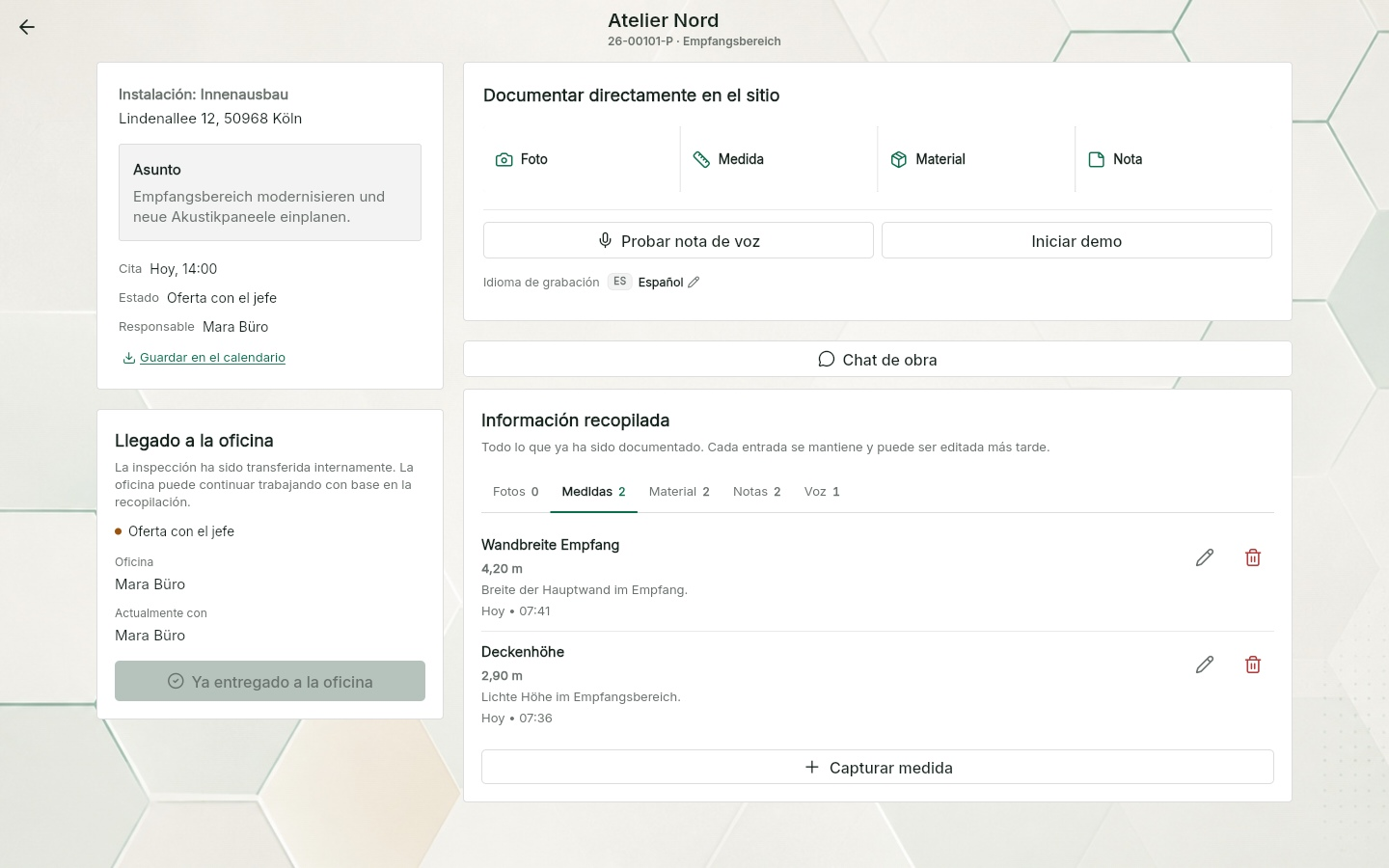 QuickQuote: documentación de la visita en el proyecto