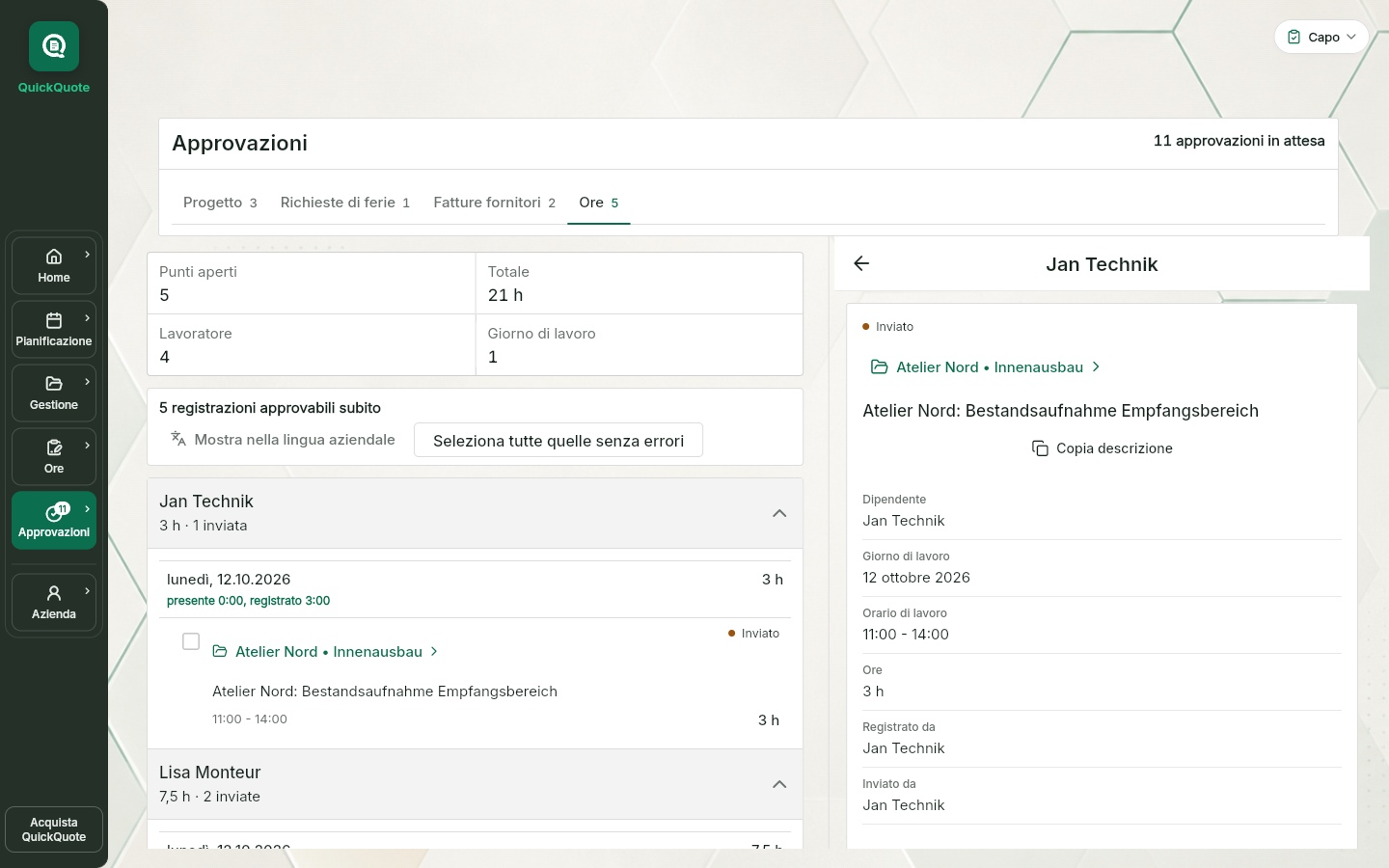 QuickQuote: ore da verificare e approvare