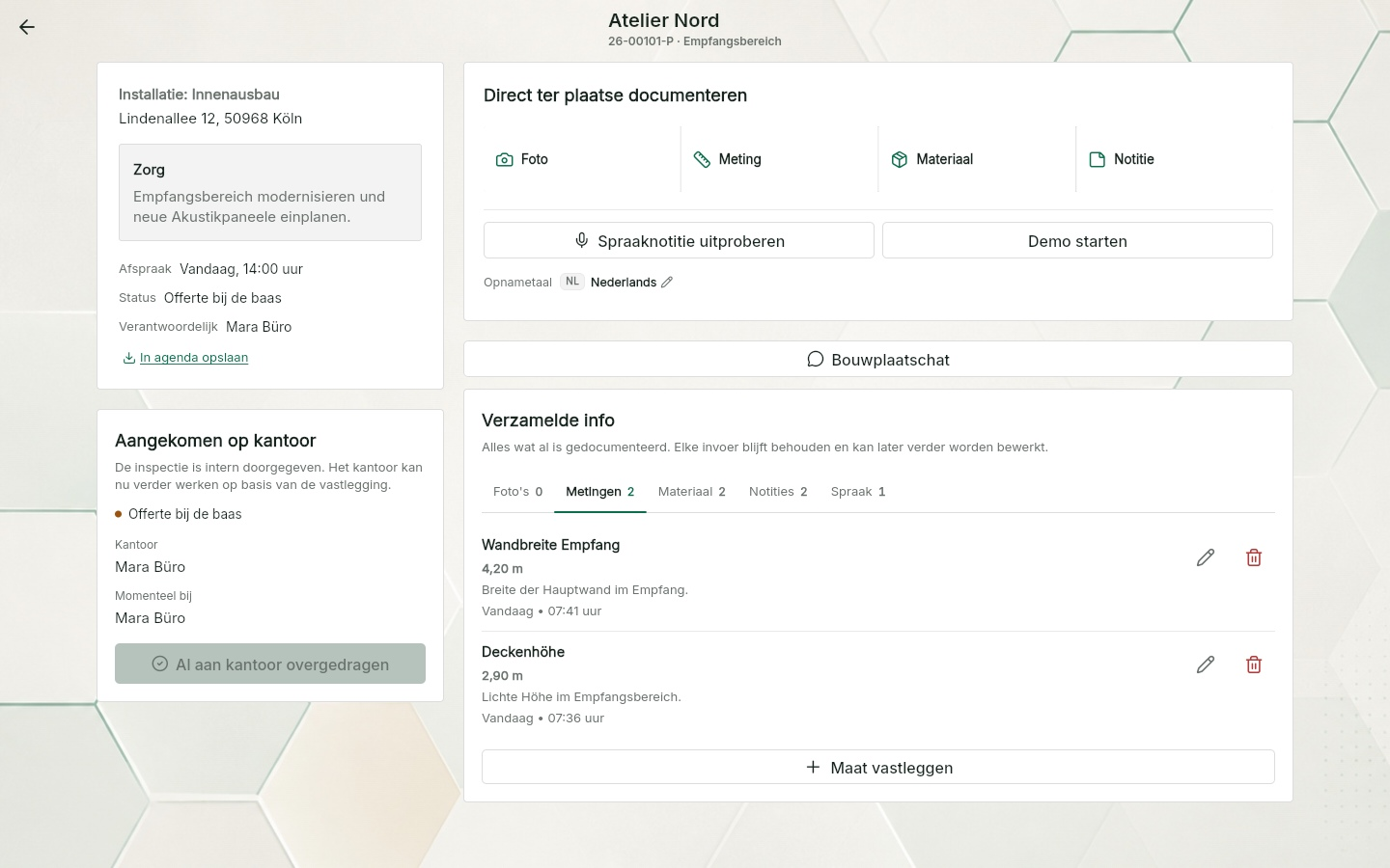 QuickQuote: documentatie van het locatiebezoek bij het project