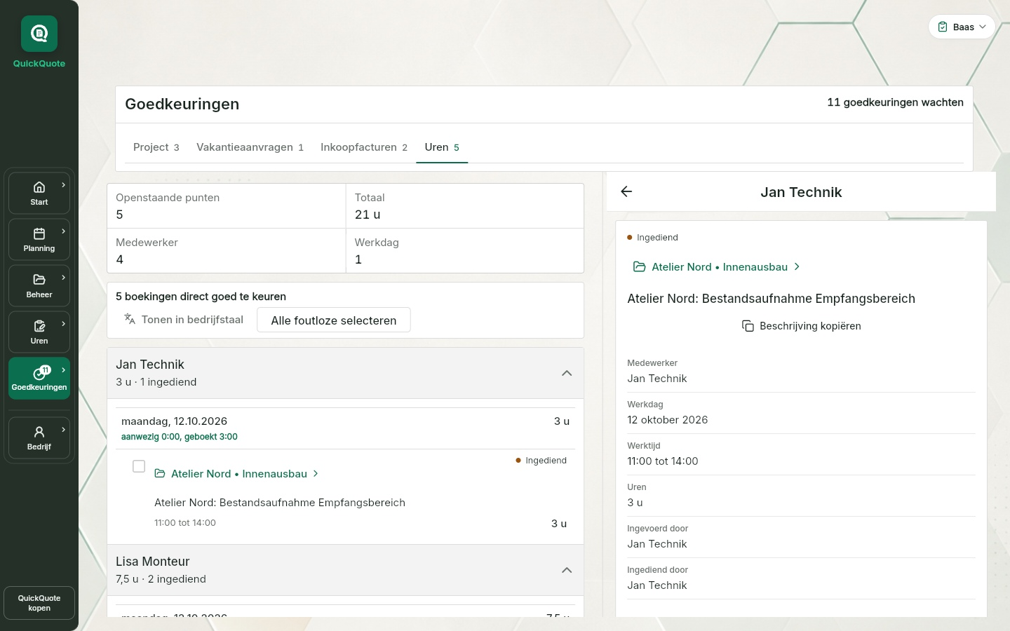 QuickQuote: uren ter controle en goedkeuring