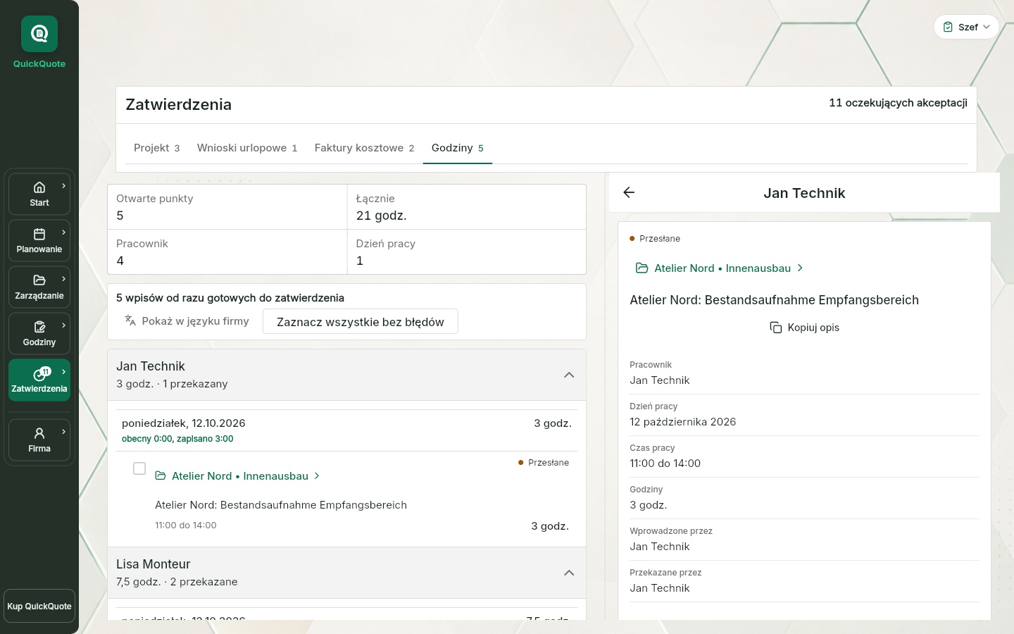 QuickQuote: Godziny do sprawdzenia i zatwierdzenia