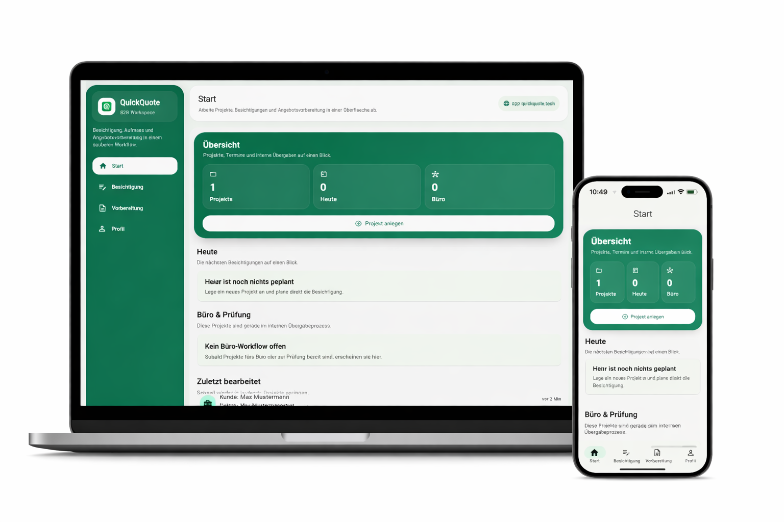 QuickQuote auf Laptop und Smartphone